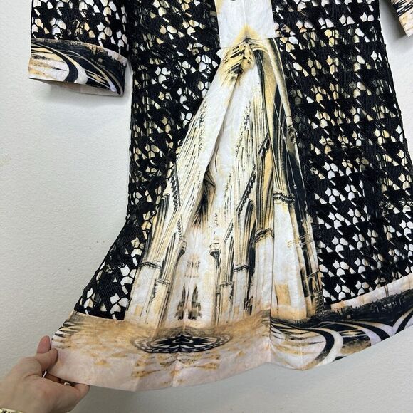 Caizih Juang Roman City Black Sequin Houndstooth Lace Jewel Print Dress 13 - Picture 7 of 12